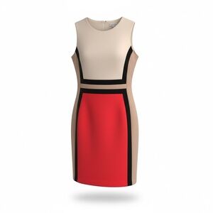 Calvin Klein Red and Beige Colorblock Mini Dress